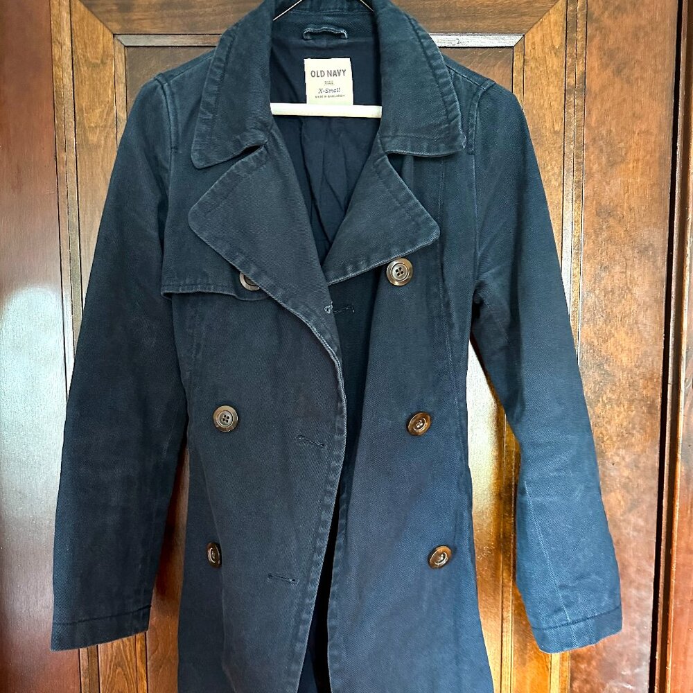 Old Navy Long Navy Pea Coat with Buttons and a Tie